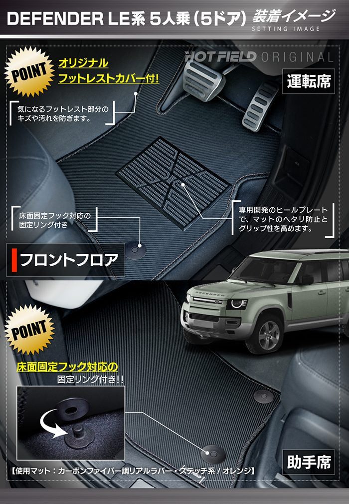ランドローバー 新型 ディフェンダー LE系 5人乗 (5ドア)用 フロアマット ◆カーボンファイバー調 リアルラバー HOTFIELD