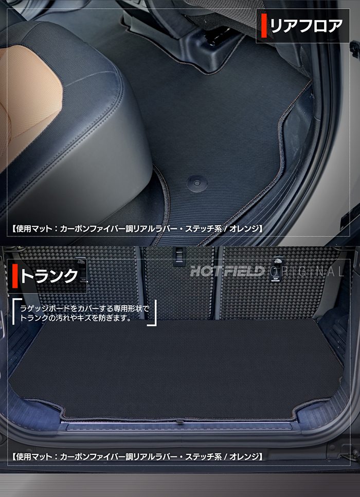 ランドローバー 新型 ディフェンダー LE系 5人乗 (5ドア)用 フロアマット＋トランクマット ラゲッジマット ◆カーボンファイバー調 リアルラバー HOTFIELD