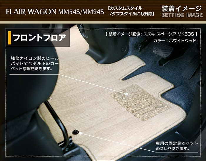 マツダ 新型 フレアワゴン タフスタイルにも対応 MM94S MM54S フロアマット＋ステップマット＋トランクマット ラゲッジマット ◆ウッド調カーペット 木目 HOTFIELD