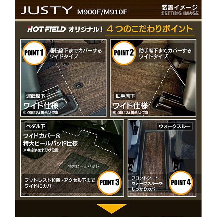 スバル ジャスティ JUSTY 900系 フロアマット+トランクマット ラゲッジマット ◆ウッド調カーペット 木目 日本製 HOTFIELD
