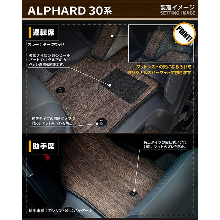 トヨタ 30系 アルファード フロアマット+トランクマット ラゲッジマット ハイブリッド対応 ◆ウッド調カーペット 木目 日本製 HOTFIELD