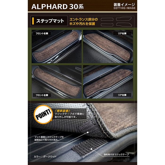 トヨタ 30系 アルファード サイドステップマット ハイブリッド対応 ◆ウッド調カーペット 木目 HOTFIELD