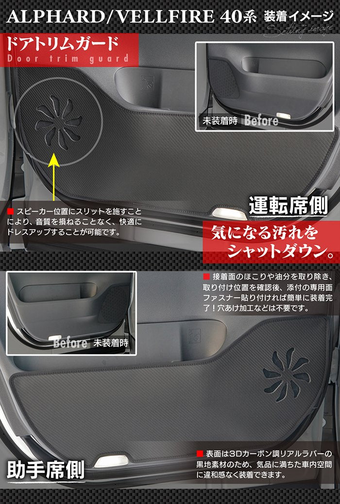 トヨタ 新型 アルファード ヴェルファイア 40系 ドアトリムガード+グローブボックスガード+サイドカバーマット ◆キックガード HOTFIELD