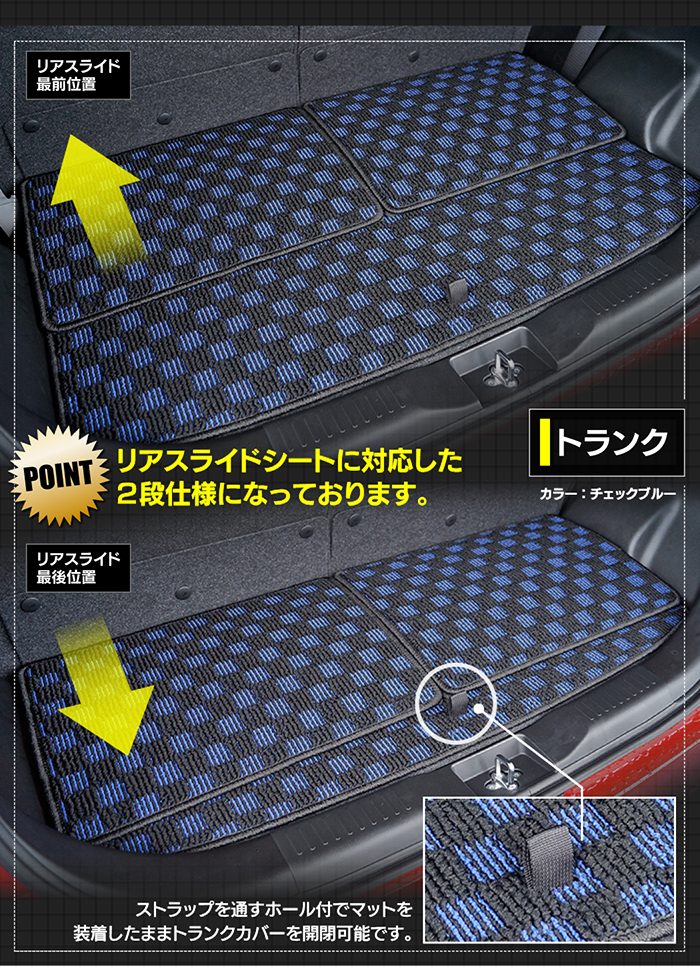 三菱 新型 デリカ D2 MBD7S MB37S フロアマット＋ステップマット＋トランクマット ラゲッジマット ◆カジュアルチェック HOTFIELD