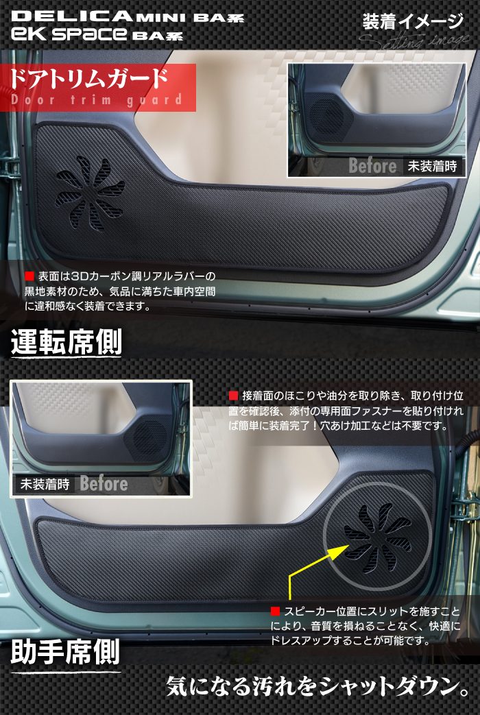 三菱 新型 eKスペース BA系 / デリカミニ BA系 ドアトリムガード ◆キックガード HOTFIELD