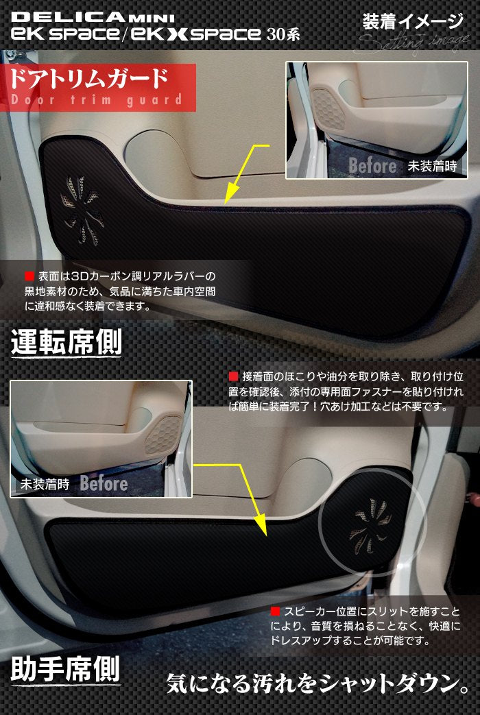 三菱 eKスペース eKクロススペース 30系 / デリカミニ 30系 (日産 ルークス 40系 OEM車) ドアトリムガード+グローブボックスガード ◆キックガード HOTFIELD