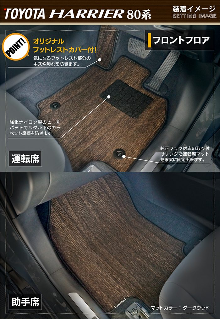 トヨタ 新型 ハリアー 80系 フロアマット ◆ウッド調カーペット 木目 HOTFIELD