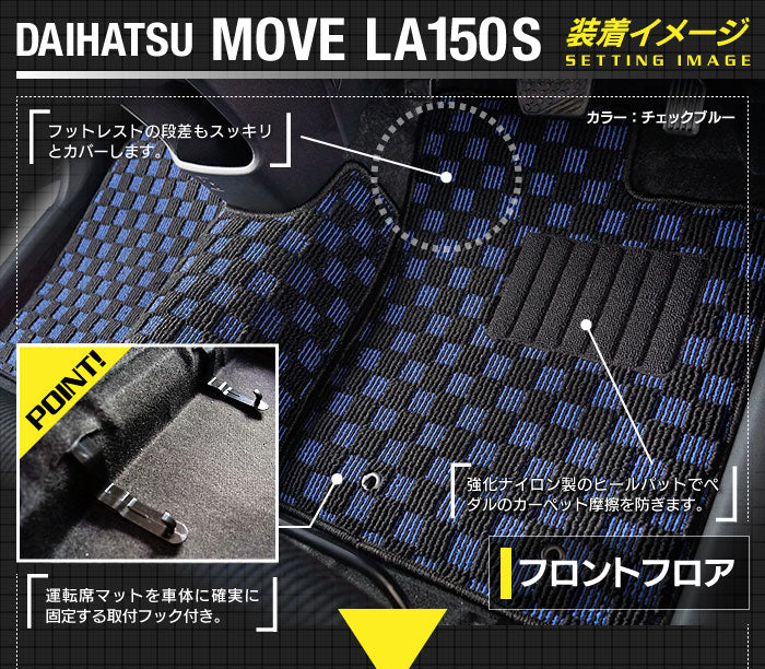 ダイハツ ムーヴ/ムーブカスタム LA150S フロアマット+トランクマット ラゲッジマット ◆カジュアルチェック 日本製 HOTFIELD