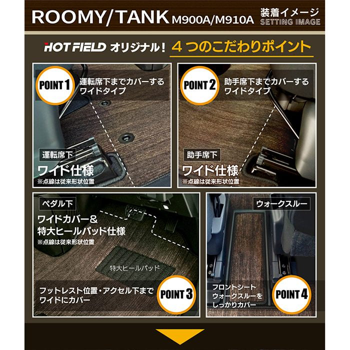 トヨタ ルーミー タンク 900系 フロアマット+トランクマット ラゲッジマット ◆ウッド調カーペット 木目 日本製 HOTFIELD