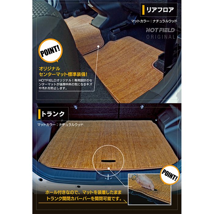 トヨタ 新型 ライズ 200系 フロアマット+トランクマット ラゲッジマット ◆ウッド調カーペット 木目 日本製 HOTFIELD
