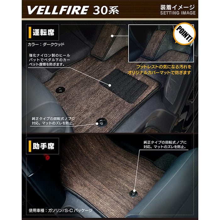 トヨタ 30系 ヴェルファイア フロアマット+ステップマット+トランクマット ラゲッジマット ベルファイア ハイブリッド対応 ◆ウッド調カーペット 木目 日本製 HOTFIELD