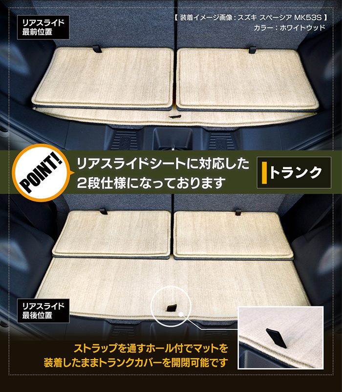 スズキ 新型 スペーシア スペーシアギア MK94S MK54S フロアマット＋ステップマット＋トランクマット ラゲッジマット ◆ウッド調カーペット 木目 日本製 HOTFIELD