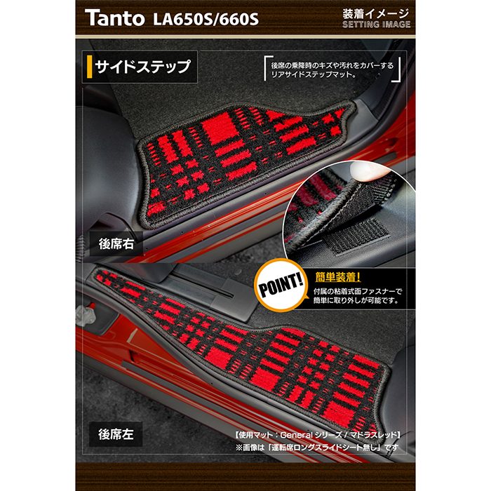 ダイハツ 新型 タント タントカスタム リア用サイドステップマット LA650S LA660S タントファンクロス ◆ウッド調カーペット 木目 HOTFIELD