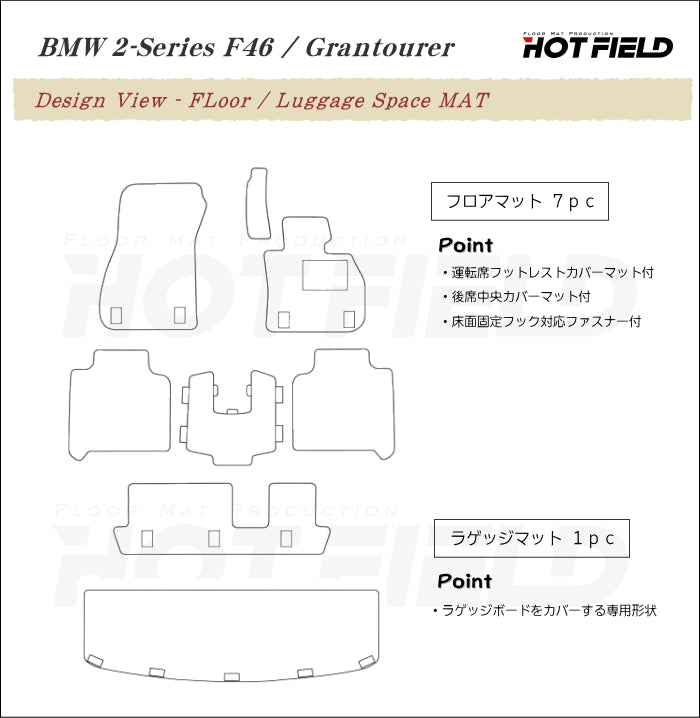 BMW 2シリーズ F46 グランツアラー フロアマット+トランクマット ラゲッジマット ◆カジュアルチェック 日本製 HOTFIELD