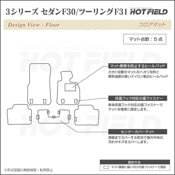 BMW 3シリーズ (F30/F31) フロアマット ◆ウッド調カーペット 木目 日本製 HOTFIELD