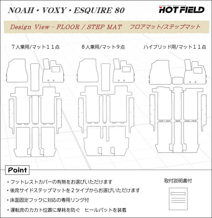 トヨタ ノア ヴォクシー 80系 フロアマット+ステップマット+トランクマット ラゲッジマット ◆カジュアルチェック 日本製 HOTFIELD