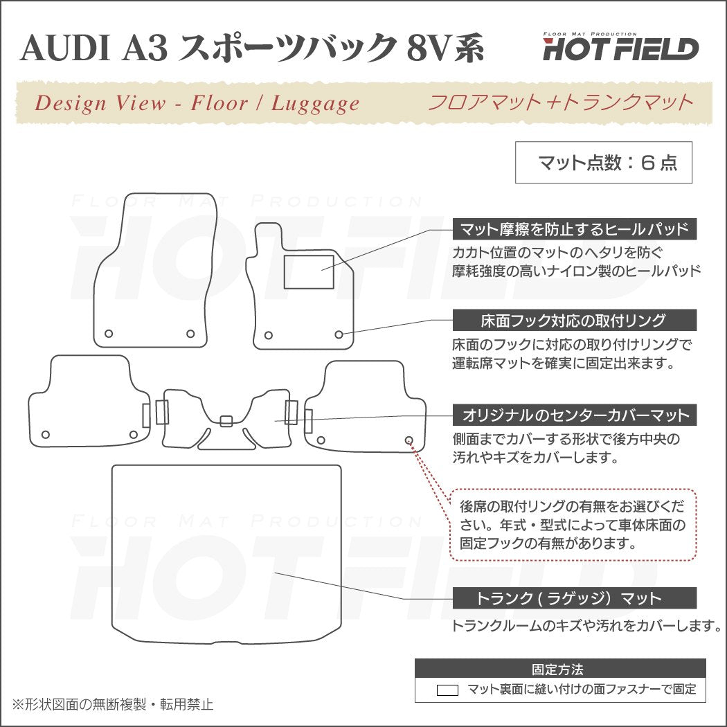 AUDI アウディ A3 スポーツバック 8V系 フロアマット+トランクマット ラゲッジマット ◆カーボンファイバー調 リアルラバー 日本製 HOTFIELD