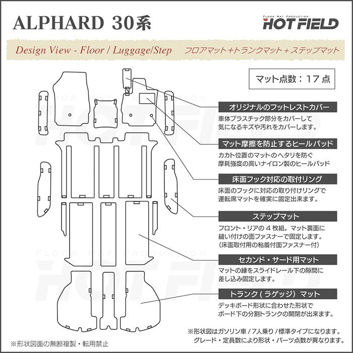 トヨタ 30系 アルファード フロアマット+ステップマット+トランクマット ラゲッジマット ハイブリッド対応 ◆カジュアルチェック 日本製 HOTFIELD