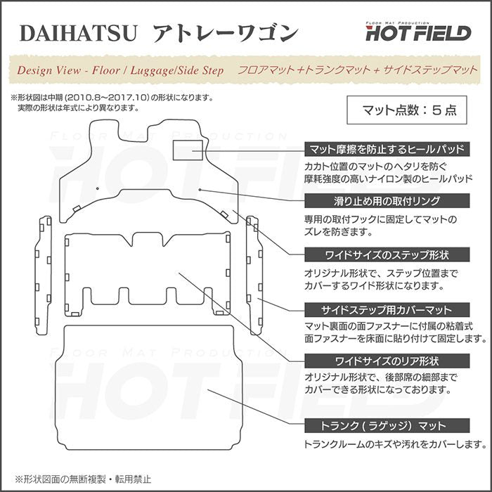 ダイハツ アトレーワゴン S3系 フロアマット+ステップマット+トランクマット ラゲッジマット ◆カーボンファイバー調 リアルラバー HOTFIELD