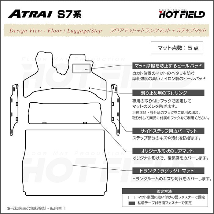ダイハツ 新型 アトレー S7系 フロアマット+ステップマット+トランクマット ラゲッジマット ◆ウッド調カーペット 木目 日本製 HOTFIELD