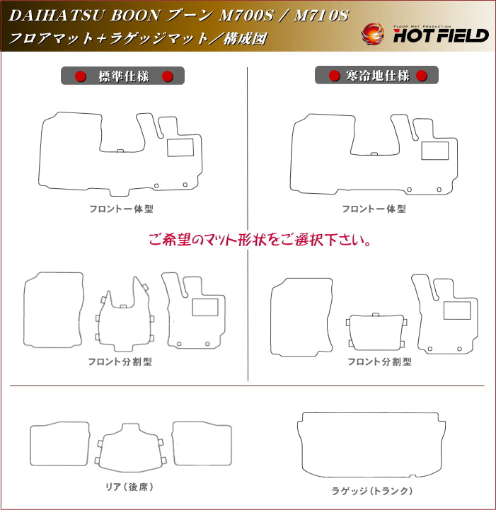 ダイハツ ブーン BOON 700系 710系 フロアマット+トランクマット ラゲッジマット ◆シャギーラグ調 日本製 HOTFIELD