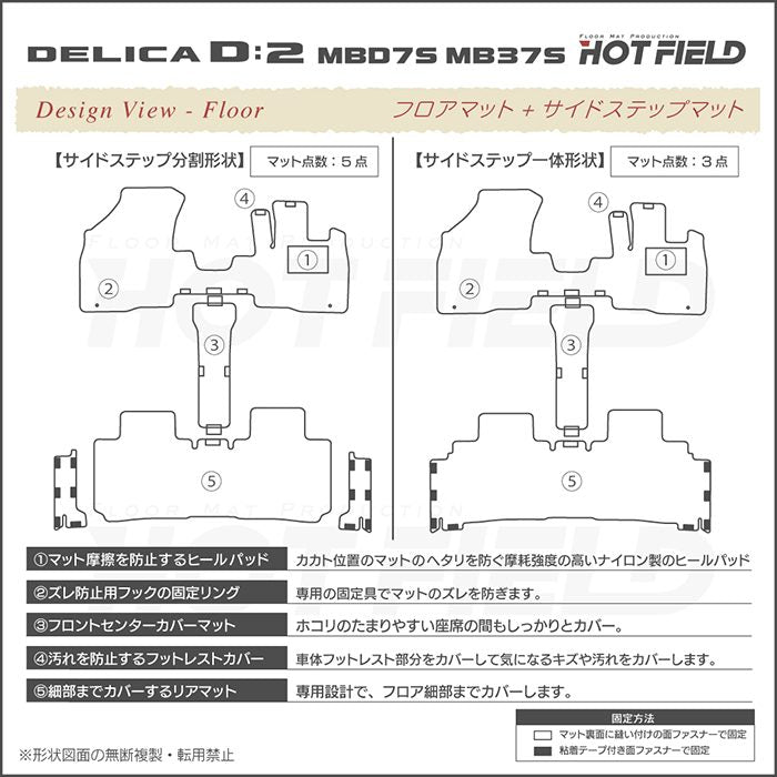 三菱 新型 デリカ D2 MBD7S MB37S フロアマット＋ステップマット＋トランクマット ラゲッジマット ◆ジェネラル HOTFIELD
