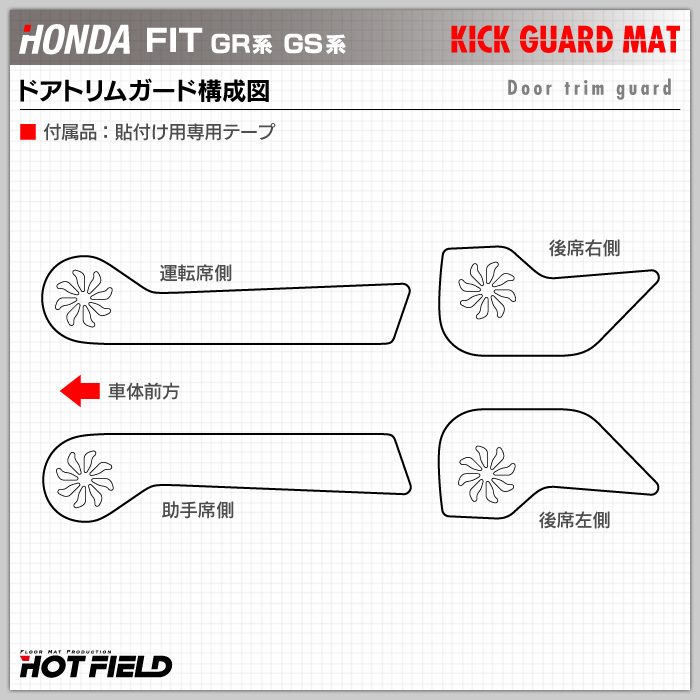ホンダ 新型 フィット FIT GR系 GS系 ドアトリムガード+グローブボックスガード ◆キックガード HOTFIELD