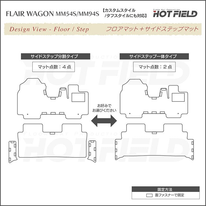 マツダ 新型 フレアワゴン タフスタイルにも対応 MM94S MM54S フロアマット＋ステップマット ◆ウッド調カーペット 木目 日本製 HOTFIELD