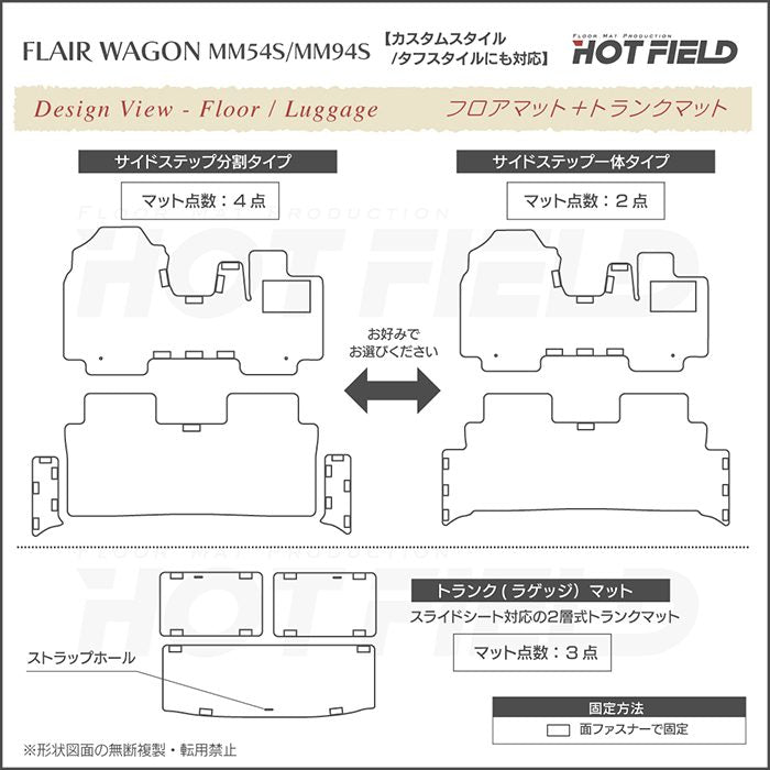 マツダ 新型 フレアワゴン タフスタイルにも対応 MM94S MM54S フロアマット＋ステップマット＋トランクマット ラゲッジマット ◆カジュアルチェック 日本製 HOTFIELD