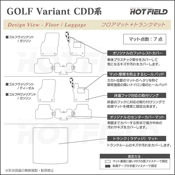 VW 新型 ゴルフヴァリアント CDD系 ゴルフ8ヴァリアント 2025年1月～モデルに対応 フロアマット+トランクマット ラゲッジマット ◆ウッド調カーペット 木目 日本製 HOTFIELD