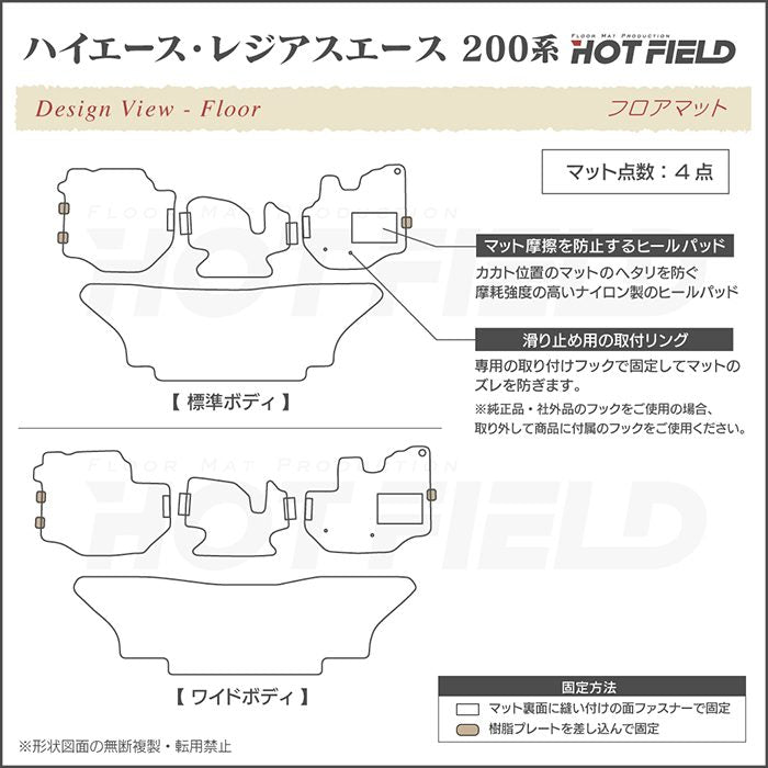 トヨタ ハイエースバン 200系 フロアマット ◆ウッド調カーペット 木目 日本製 HOTFIELD