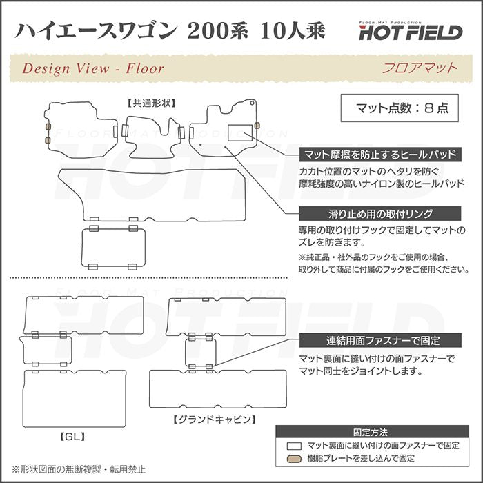 トヨタ ハイエースワゴン 200系 10人乗 フロアマット ◆ジェネラル 日本製 HOTFIELD