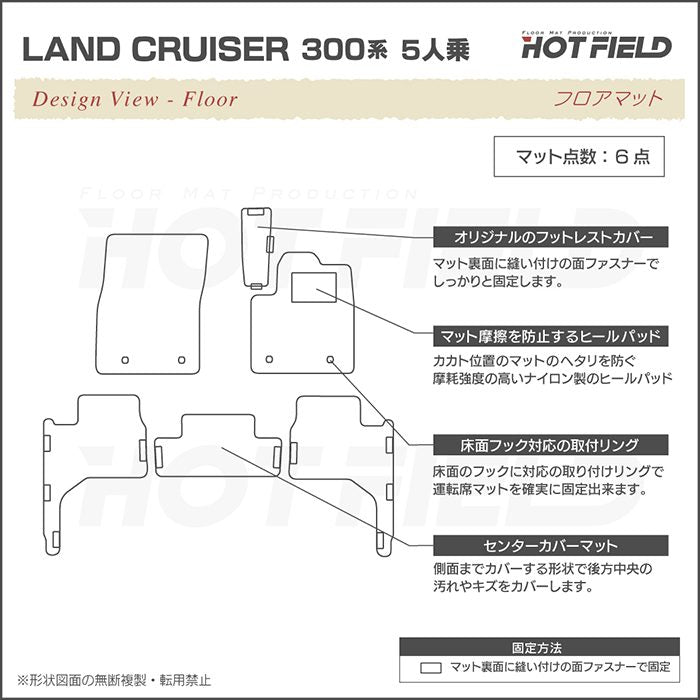トヨタ ランドクルーザー 300系 ランクル300 5人乗 フロアマット+トランクマット ラゲッジマット ◆ウッド調カーペット 木目 日本製 HOTFIELD