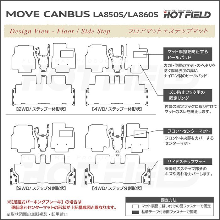 ダイハツ 新型 ムーヴキャンバス ムーブキャンバス LA850S LA860S フロアマット+ステップマット+トランクマット ラゲッジマット ◆ウッド調カーペット 木目 HOTFIELD