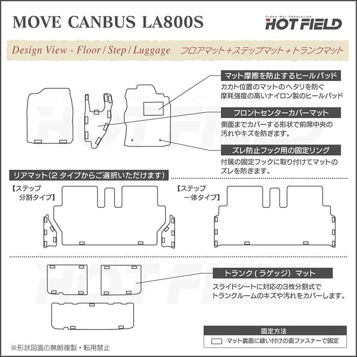 ダイハツ ムーブキャンバス ムーヴキャンバス LA800S LA810S フロアマット+ステップマット+トランクマット ラゲッジマット 2016年9月～2022年6月対応 ◆ウッド調カーペット 木目 日本製 HOTFIELD