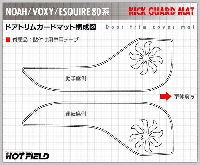 トヨタ ノア ヴォクシー エスクァイア 80系 ドアトリムガード+グローブボックスガード+サイドカバーマット ◆ キックガード HOTFIELD 【Y】