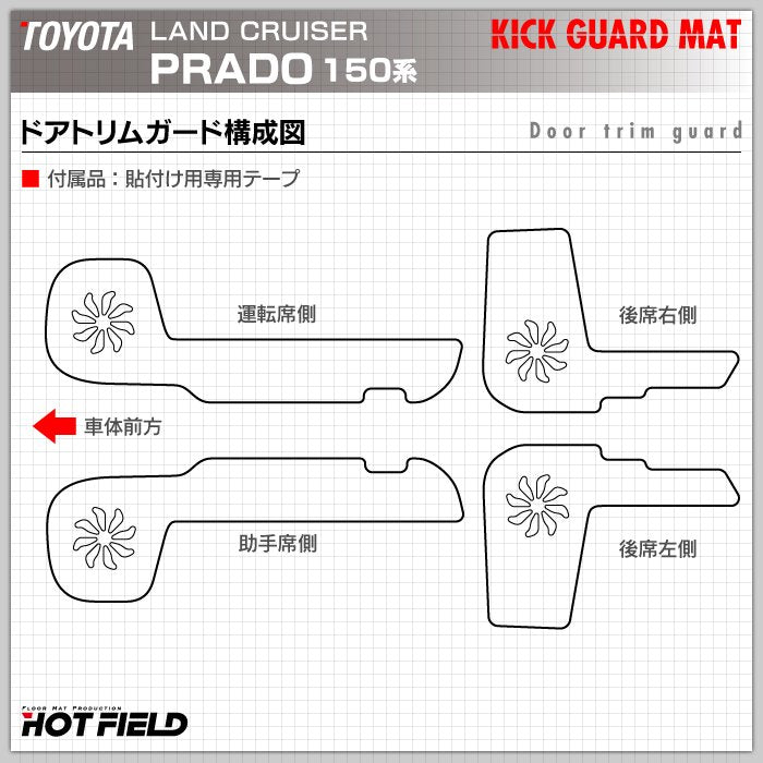 トヨタ 新型対応 ランドクルーザープラド 150系 ドアトリムガード+グローブボックスガード◆キックガード HOTFIELD