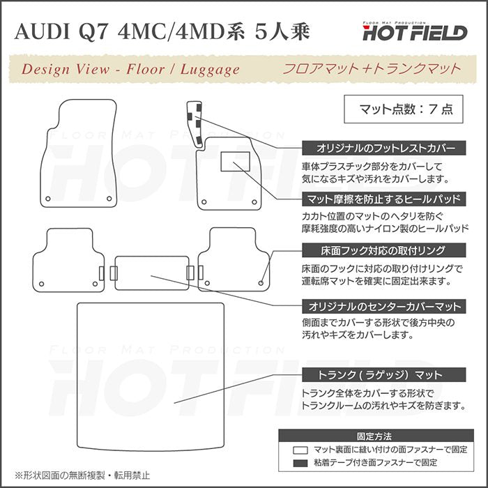 AUDI アウディ 新型 Q7 4MC系 4MD系 5人乗り  フロアマット+トランクマット ラゲッジマット ◆ウッド調カーペット 木目 日本製 HOTFIELD