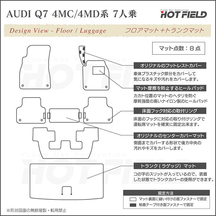 AUDI アウディ 新型 Q7 4MC系 4MD系 7人乗り  フロアマット+トランクマット ラゲッジマット ◆ウッド調カーペット 木目 日本製 HOTFIELD
