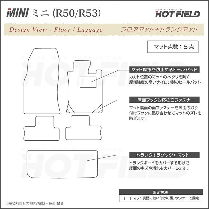 MINI ミニ R50/R53 フロアマット+トランクマット ラゲッジマット ◆ウッド調カーペット 木目 日本製 HOTFIELD