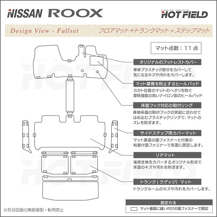 日産 ルークス 40系 フロアマット+ステップマット+トランクマット ラゲッジマット  ◆ジェネラル 日本製 HOTFIELD
