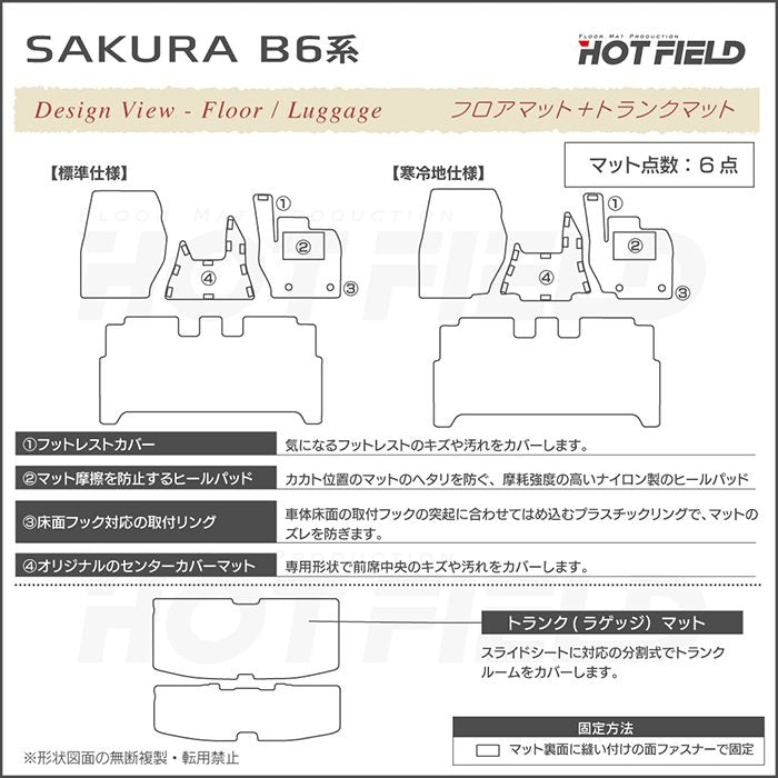 日産 サクラ SAKURA B6系 フロアマット＋トランクマット ラゲッジマット ◆ウッド調カーペット 木目 日本製 HOTFIELD