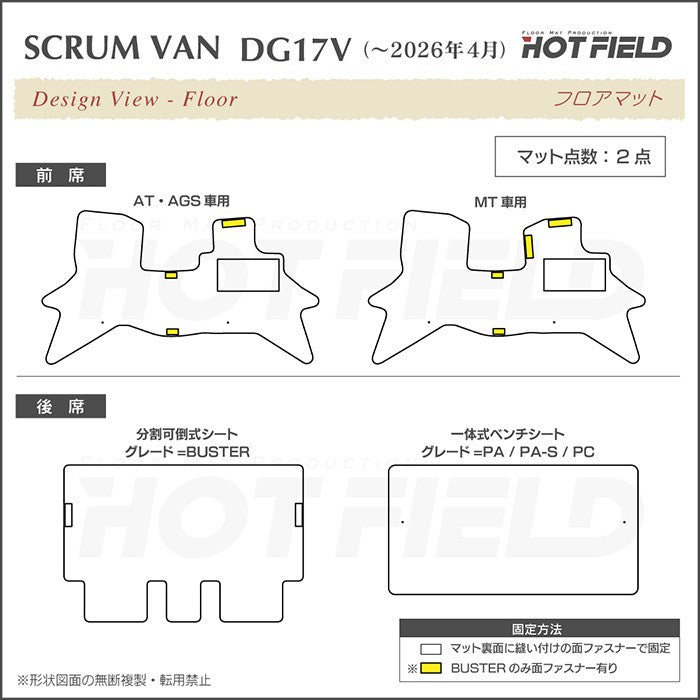 マツダ スクラムバン DG17V DG18V 新型にも対応 フロアマット＋ステップマット＋トランクマット ラゲッジマット ◆カジュアルチェック 日本製 HOTFIELD