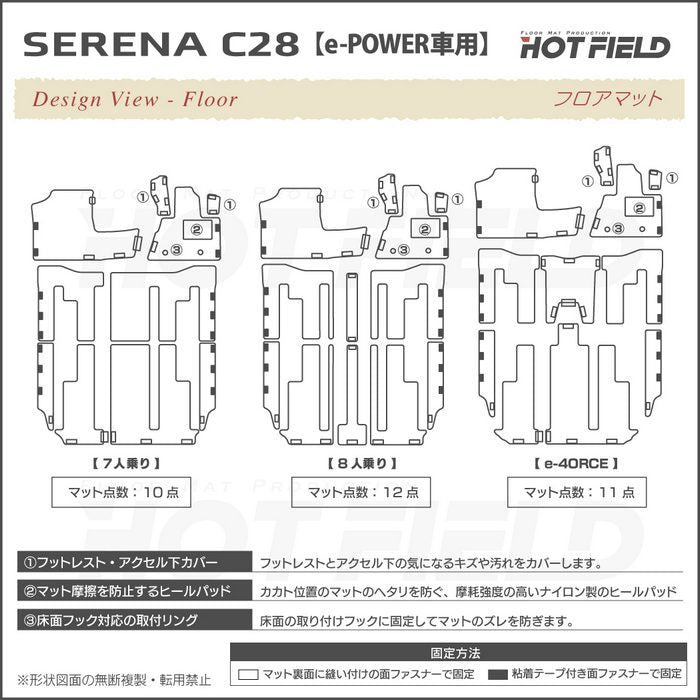 日産 新型対応 セレナ C28系 e-POWER フロアマット＋ステップマット＋トランクマット ラゲッジマット e-4ORCEにも対応 ◆ウッド調カーペット 木目 日本製 HOTFIELD