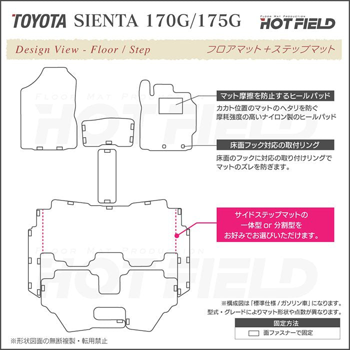 トヨタ シエンタ 6人乗り 7人乗り 170系 170G/175G フロアマット+ステップマット+トランクマット ラゲッジマット ◆カジュアルチェック 日本製 HOTFIELD