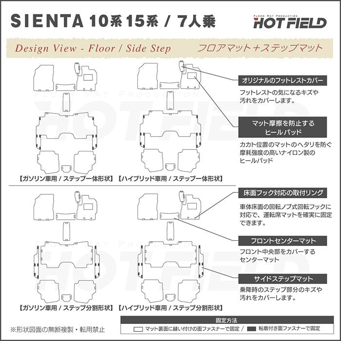 トヨタ 新型 シエンタ 7人乗り 10系 15系 2025年8月～対応 フロアマット＋ステップマット＋トランクマット ラゲッジマット ◆カジュアルチェック 日本製 HOTFIELD