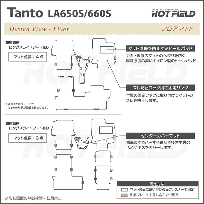 ダイハツ 新型 タント タントカスタム フロアマット LA650S LA660S タントファンクロス ◆カーボンファイバー調 リアルラバー HOTFIELD
