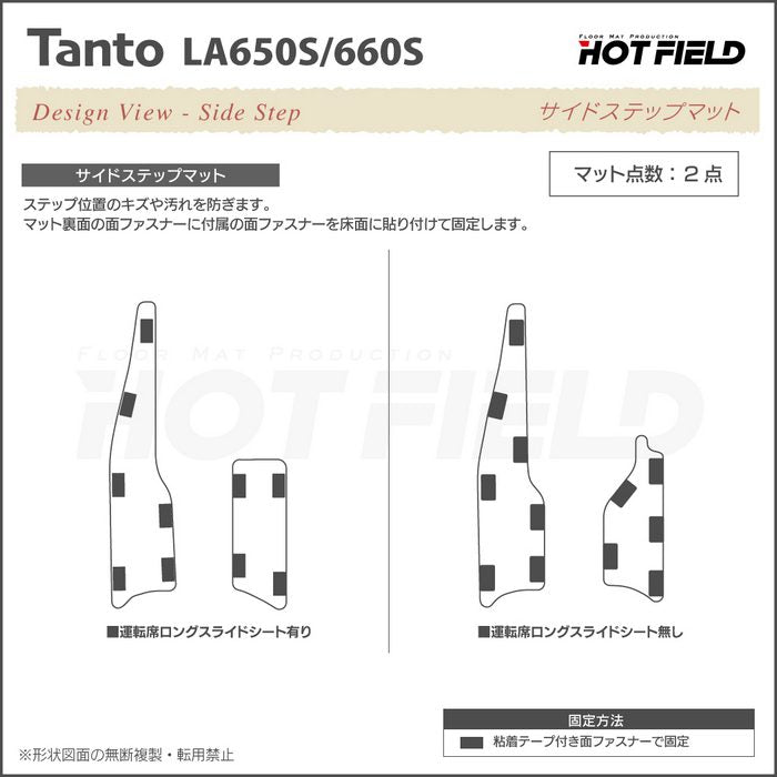ダイハツ 新型 タント タントカスタム リア用サイドステップマット LA650S LA660S タントファンクロス ◆ウッド調カーペット 木目 HOTFIELD