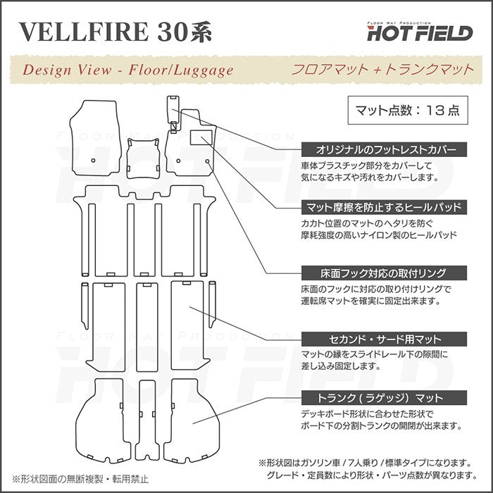 トヨタ 30系 ヴェルファイア  フロアマット+トランクマット ラゲッジマット ハイブリッド対応 ◆重厚Profound HOTFIELD