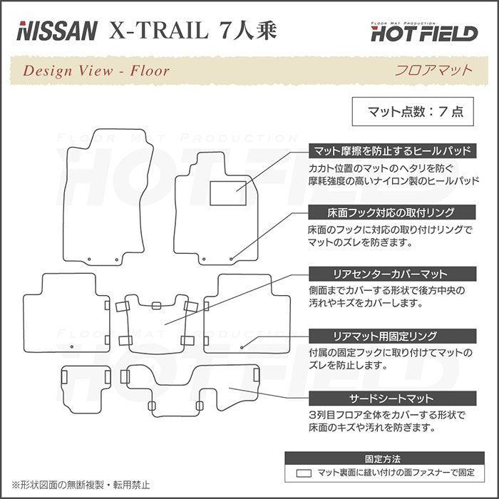 日産 エクストレイル T32系 7人乗用 フロアマット ◆ウッド調カーペット 木目 日本製 HOTFIELD